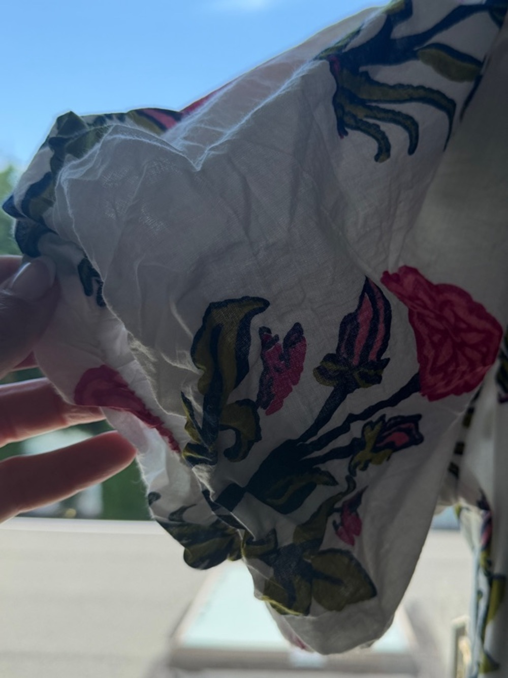 THML White Floral Puff-Sleeve Midi Dress with Pink Roses - Picture 4 of 5